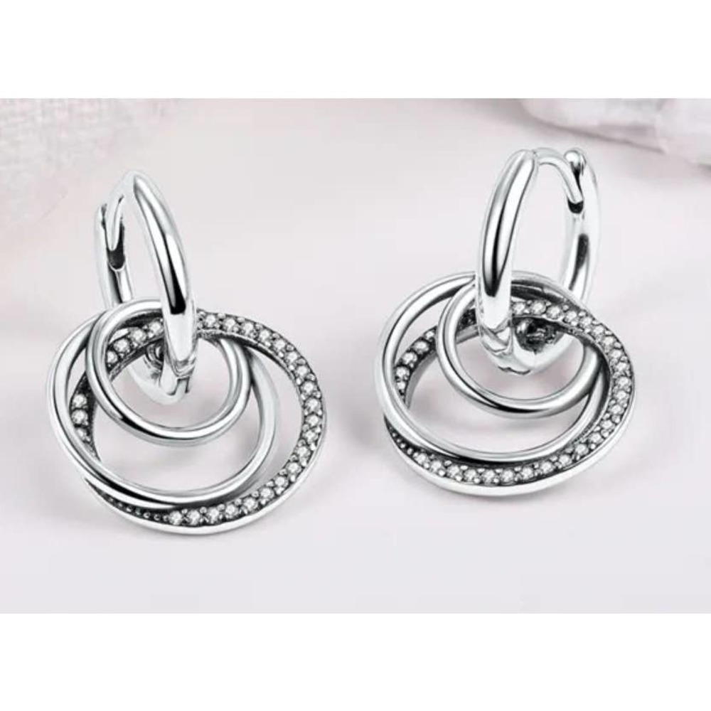 Sterling Silver Petite Pave Zirconia Eternal Family Earrings NWOT